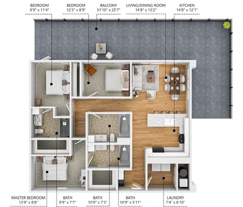 C2 Floor Plan at Level, Des Moines, IA  